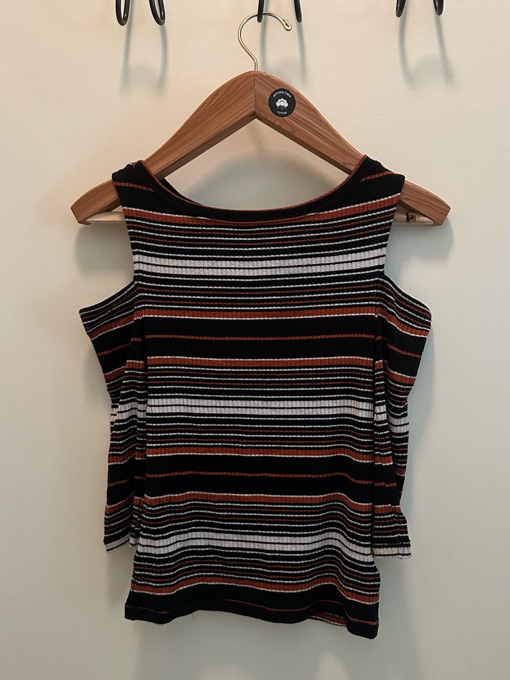 Striped Cold-Shoulder Knit Top in Black, White & Brown